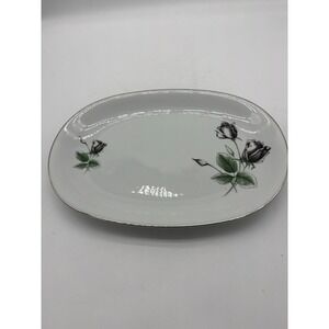 Vtg Stonegate Germany Bavarian Midnight Rose LG Platter Platinum Trim 14"